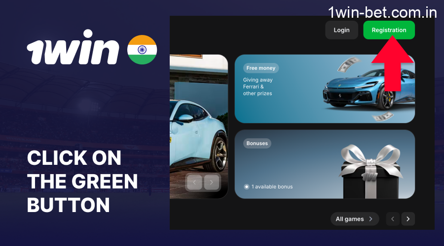 Click green button to register 1win account